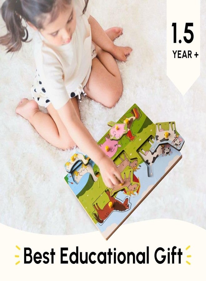 Curious Cub Farm Pegged Wooden Puzzles For Kids 1.5 Yrs+ | Farm Animal Themed Puzzle Game Board 6 Pieces|Interactive Toys For Kids|Curated To Improve Pincer Grasp & Motor Skills| Educational Toys Gift - Image 5